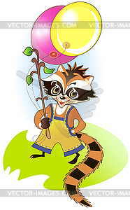 Little raccoon with bright balloons - royalty-free vector image