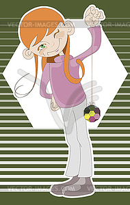 Girl with Christmas toy - vector clipart