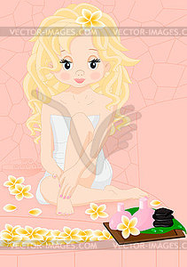 Blonde girl in spa - vector clipart