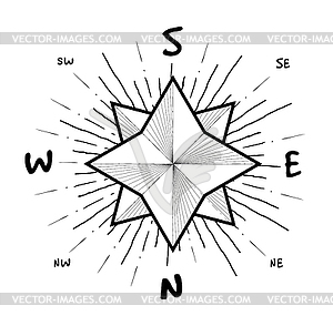 Hipster style vintage compass with starbursts ray - vector image