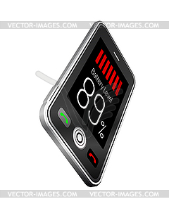 Черный смартфон с пиктограммой батареи - стоковый клипарт