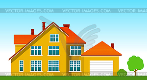 House with garage on grass - vector clipart