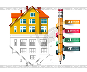 Home icon and drawing with pencil - vector image