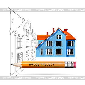 House icon and drawing with pencil - vector clipart