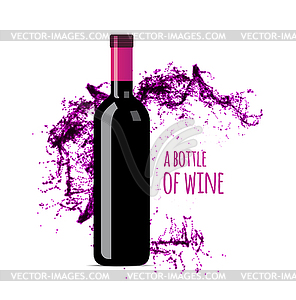 Красное вино выплеска с бутылкой - векторный клипарт EPS