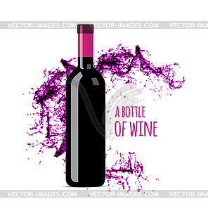 Red wine splash with bottle - vector clipart / vector image