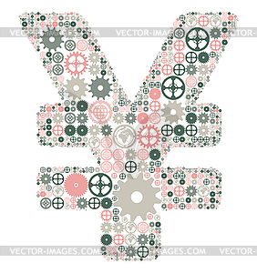 Japanese yen sign made of colored gears - vector clip art