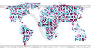 Карта мира с мужской и женской иконки - изображение в векторном формате
