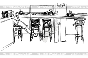 Sketch of room at front of bar - vector clip art