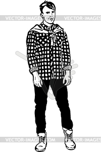 Sketch of young man in plaid shirt - vector image