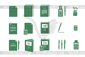 Green icons for computer paper Office - vector clipart / vector image