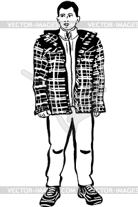 Sketch of young man in winter jacket - vector image