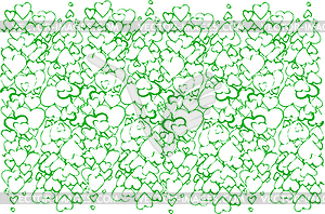 Sketch of background of variety of green hearts - color vector clipart