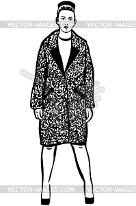 Sketch of beautiful woman in coat and shoes - vector image