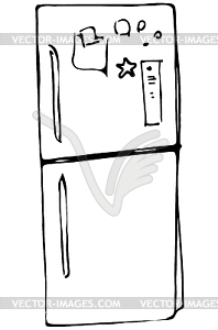 Sketch refrigerator with stickers on doors - royalty-free vector clipart