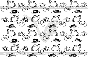 Sketch background cup cakes and tea - vector image