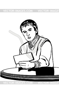 Sketch of man at table reading note - vector image