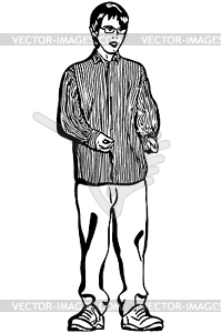 Sketch of young man in glasses and striped shirt - vector image