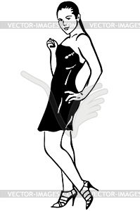 Sketch of girl in slinky black dress with heels - vector clip art