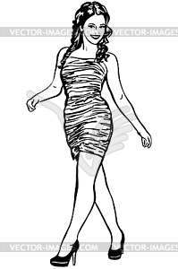 Sketch of brunette girl in high heels - vector clip art