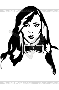 Sketch of girl brunette in tie butterfly - vector clipart