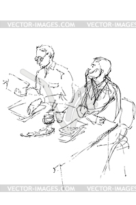 Sketch of two young men is in an office - vector image