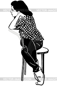 Sketch girl brunette sits on chair - vector EPS clipart