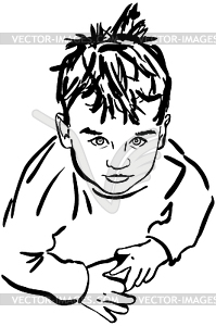 Sketch boy with dishevelled hair - vector image