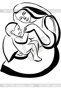 Sketch of woman mother holding baby - vector clipart