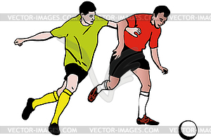 Two athletes footballers playing football rivalry - vector clipart