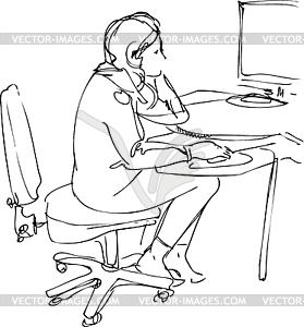 The girl sits on a chair and is engaged in physical therapy. Vector format,  imitation of freehand drawing Stock Vector by ©BolotovaTatyana 269639590