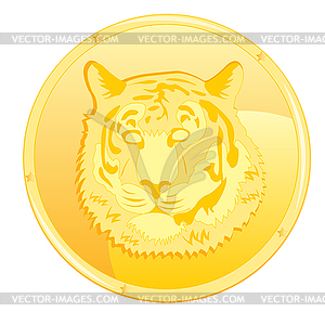 Coin with scene of tiger - color vector clipart