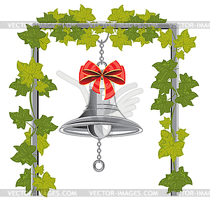 Bell with bow hungs on chain - vector clipart