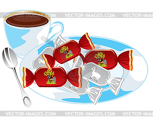 Чай и сладости - рисунок в векторе