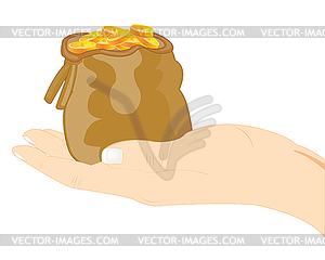 Sac with coin in hand - vector clipart