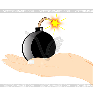 Bomb in hand - vector clipart