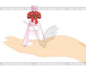 Vial spirit in hand - color vector clipart