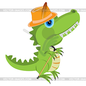 Cartoon of dinosaur in hat - vector clipart