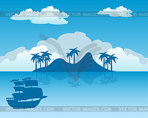 Tropical island and sailing nave - vector clipart