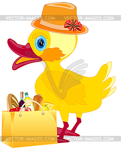 Fashionable duckling with product - vector image