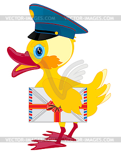 Duckling postman with envelope - vector clipart