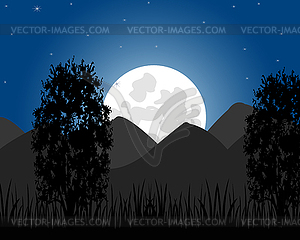 Rise of moon on mountain - vector clipart