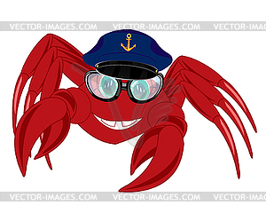 Cartoon of crab in service cap and spectacles - vector image