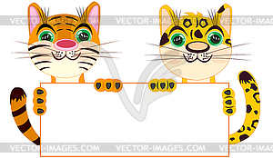 Tiger and leopard with clean sheet of paper - vector image