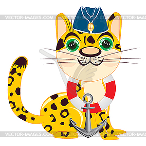 Cartoon of leopard of sailor - vector clipart