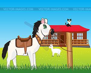 House on nature and animals - vector EPS clipart