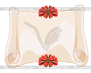Paper roll decorated by red bow - vector clipart
