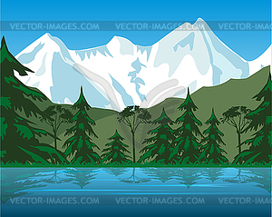 Lake in mountain - vector image