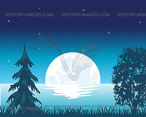 Rise of riverside moon - vector clip art