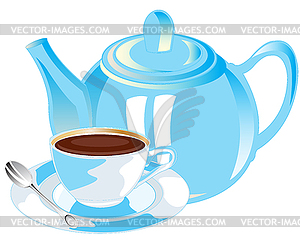 Чайник и чашка с чаем - векторный клипарт / векторное изображение